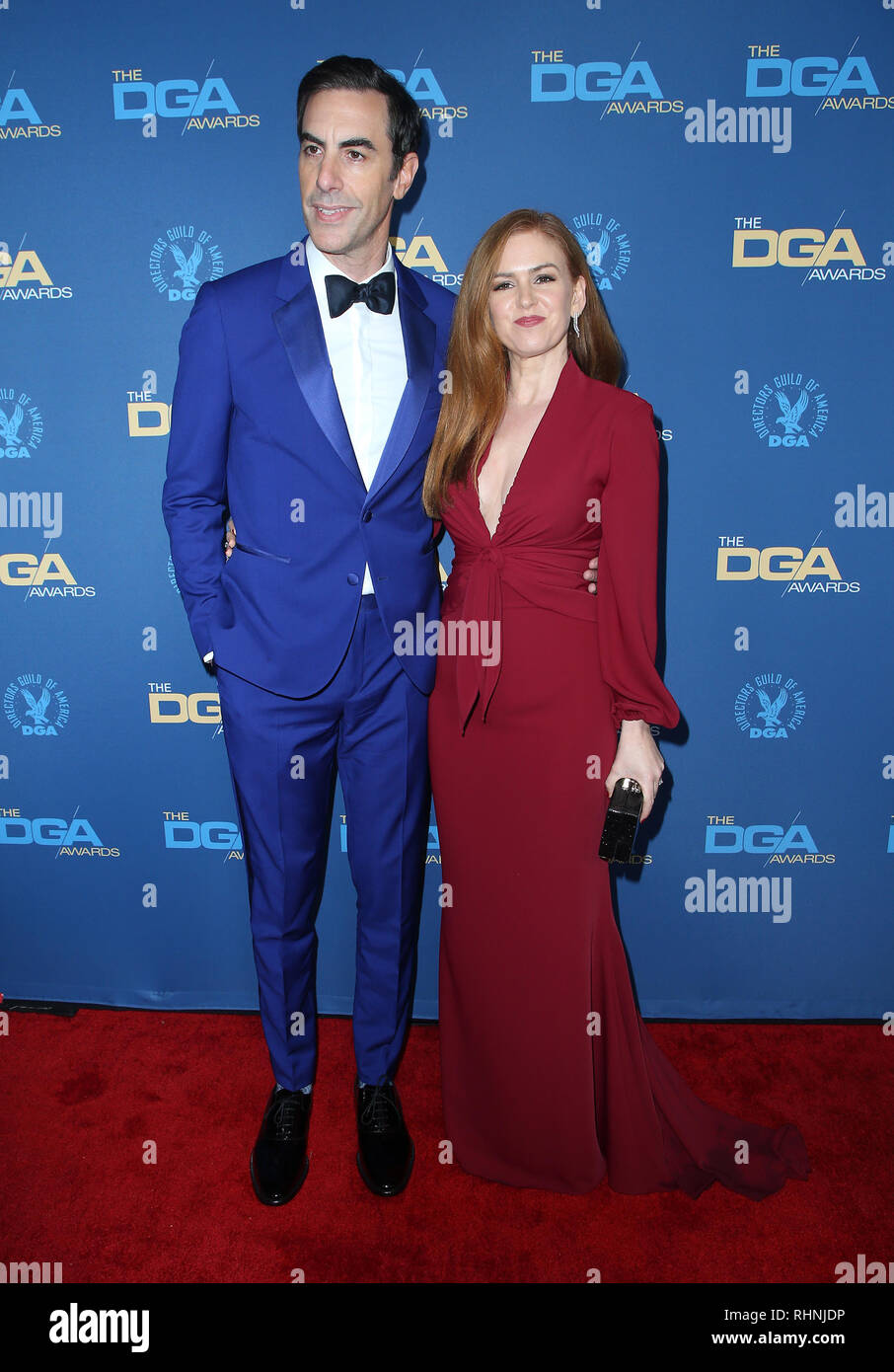 Febbraio 2, 2019 - STATI UNITI - 02 Febbraio 2019 - Hollywood, California - sacha baron cohen, Isla Fisher. Settantunesima annuale di Directors Guild of America Awards tenutosi presso la Ray Dolby sala da ballo a Hollywood & Highland Center. Credito foto: F. SadouAdMedia (credito Immagine: © AdMedia via ZUMA filo) Foto Stock