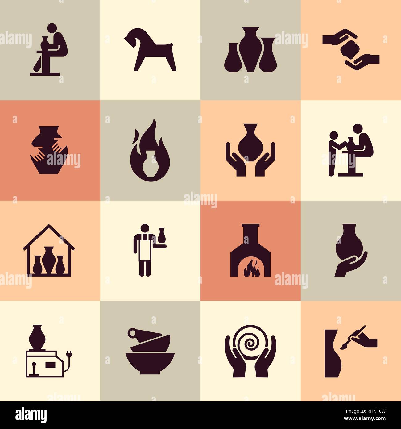 Prodotti ceramici in serie di icone in stile appartamento. Per il sito web, stampa, decorazione o altre idee. Illustrazione Vettoriale