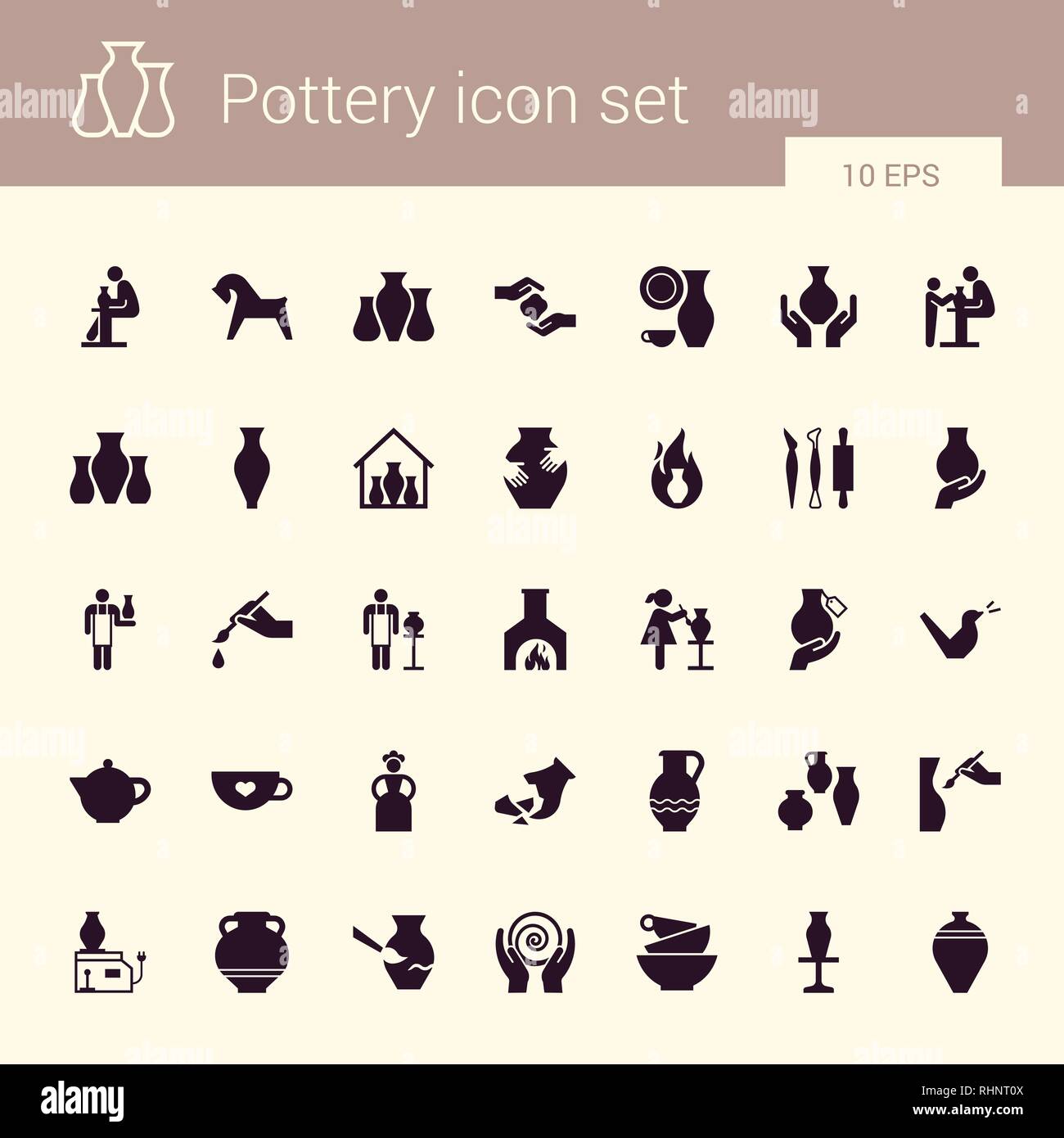 Prodotti ceramici in serie di icone in stile appartamento. Per il sito web, stampa, decorazione o altre idee. Illustrazione Vettoriale