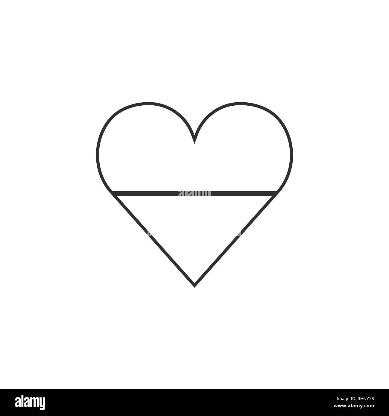 Bicolor orizzontale due bande paese bandiera icona a forma di cuore, nel contorno nero design piatto. Giorno di indipendenza o giornata nazionale il concetto di vacanza. Illustrazione Vettoriale