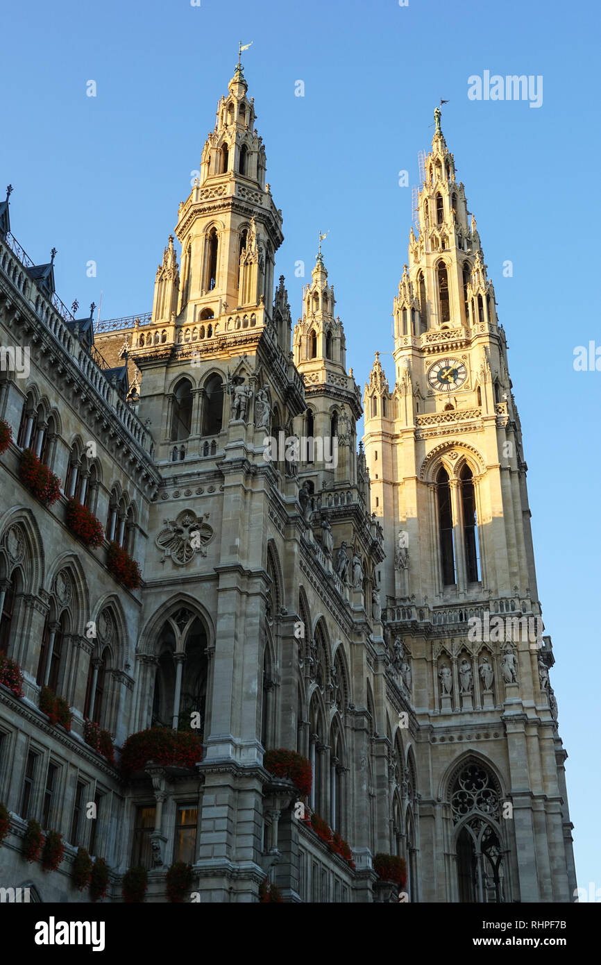 Torri del Municipio di Vienna, Austria Foto Stock