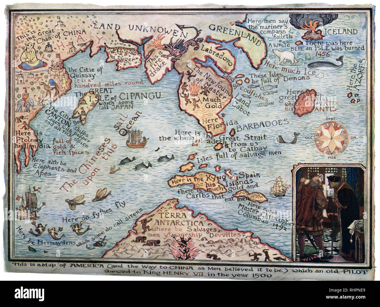 Un immaginario Mappa di America, 1500. Foto Stock