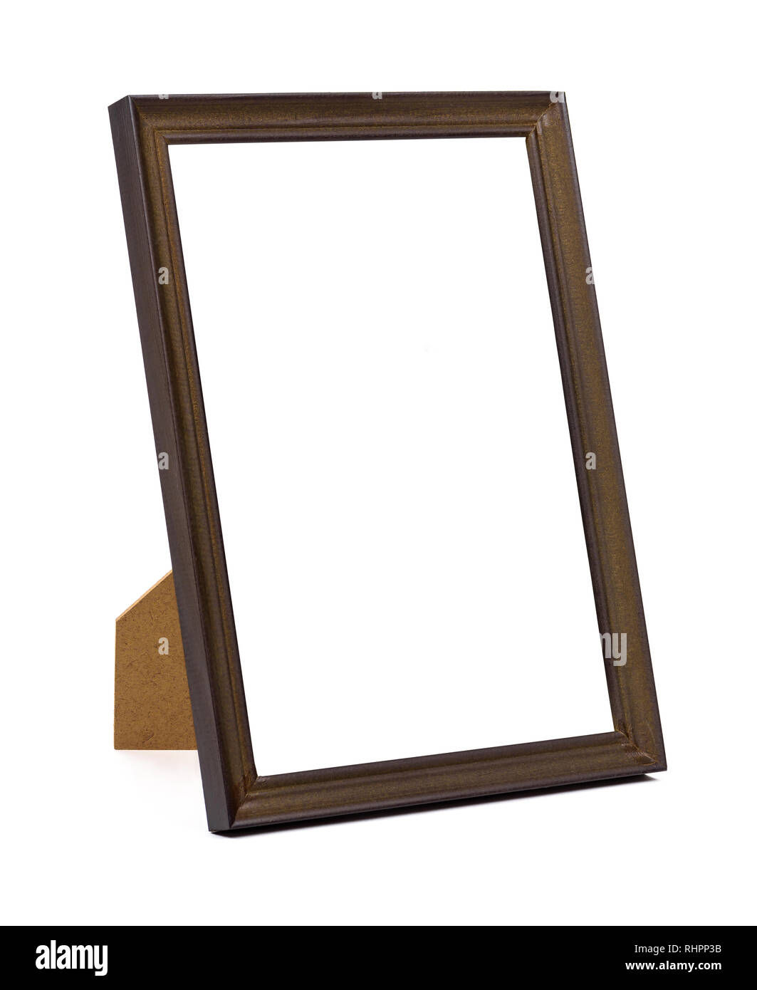 Stazionamento verticale di legno bruno picture frame isolati su sfondo bianco con tracciato di ritaglio Foto Stock