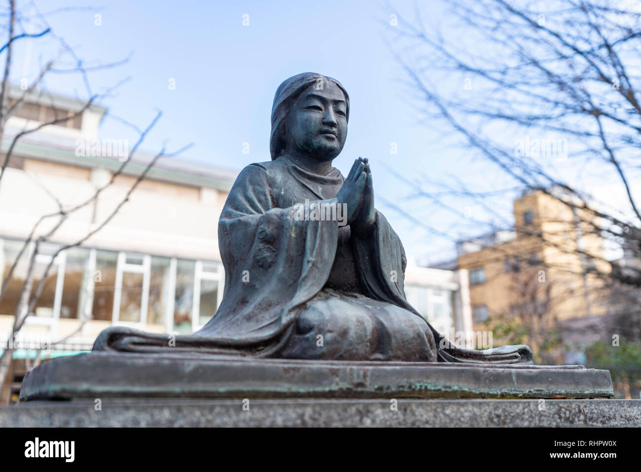 Statua di Seishimaru (successivamente Hōnen 1133 - 1212 ), Reiganji tempio, Koto-Ku, Tokyo, Giappone. Fondatore del Jōdo shū-( Pura Terra Scuola ) Foto Stock