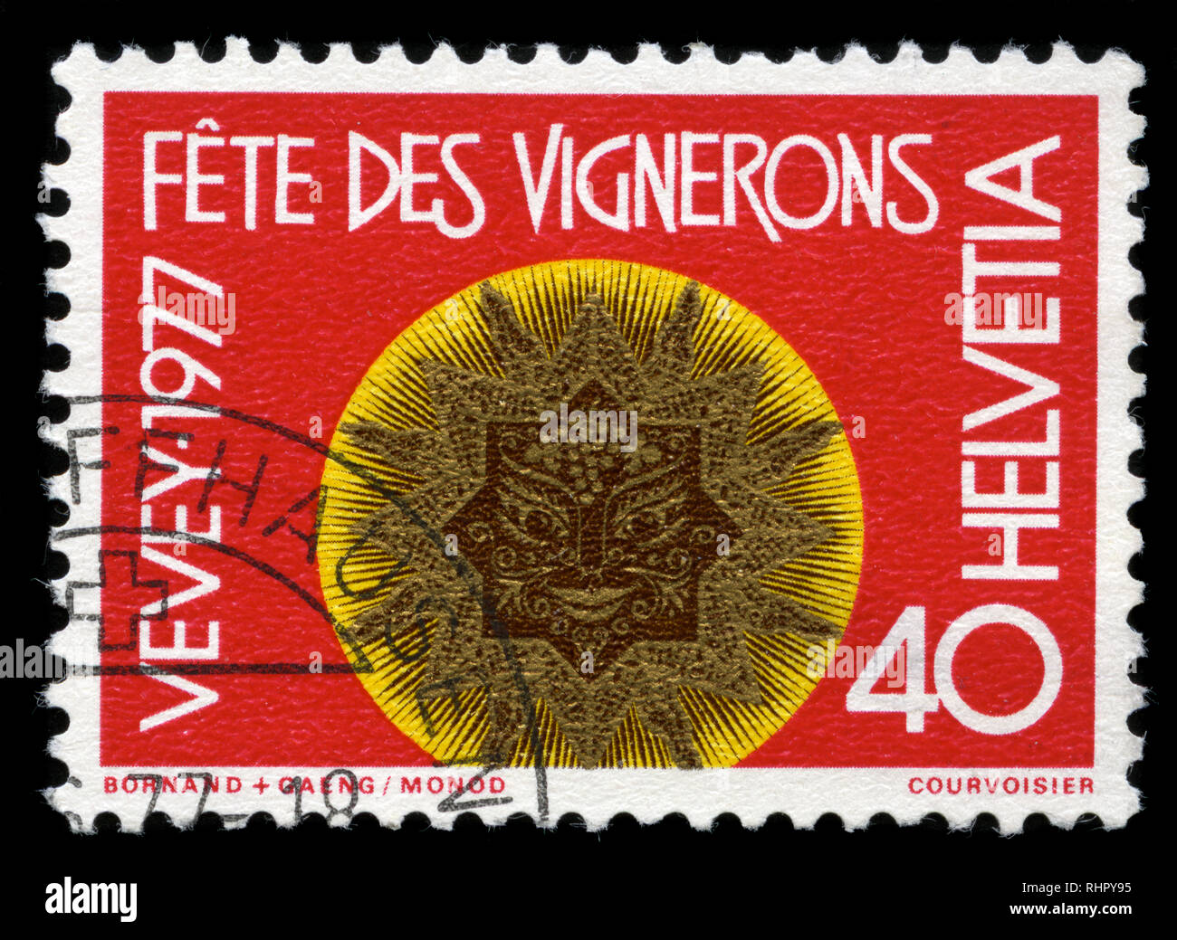 Francobollo dalla Svizzera la festa della vendemmia, Vevey serie pubblicato nel 1977 Foto Stock