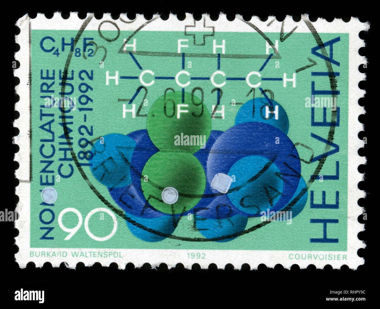 Francobollo dalla Svizzera a livello internazionale di nomenclatura Chemics Conference series rilasciato in 1992 Foto Stock