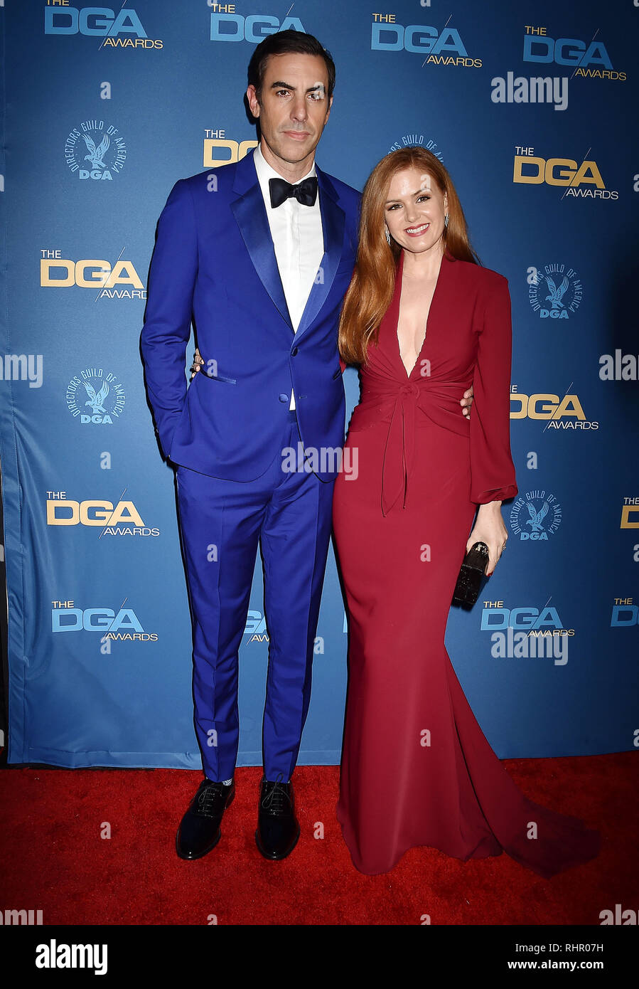 HOLLYWOOD, CA - 02 febbraio: sacha baron cohen (L) e Isla Fisher frequentare la settantunesima annuale di Directors Guild of America Award al Ray Dolby sala da ballo Foto Stock