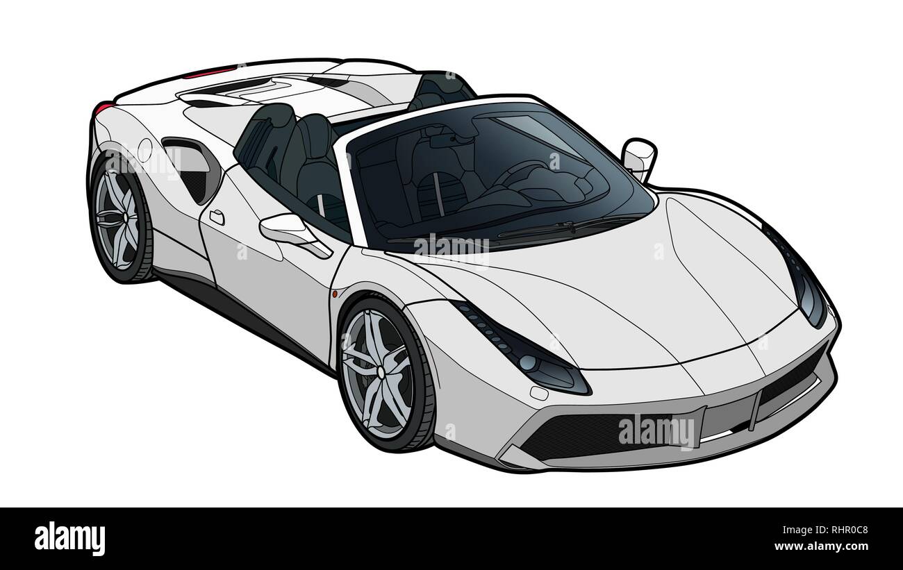 Tracciato di vettore di un piatto auto sportive con linee nere. Illustrazione Vettoriale