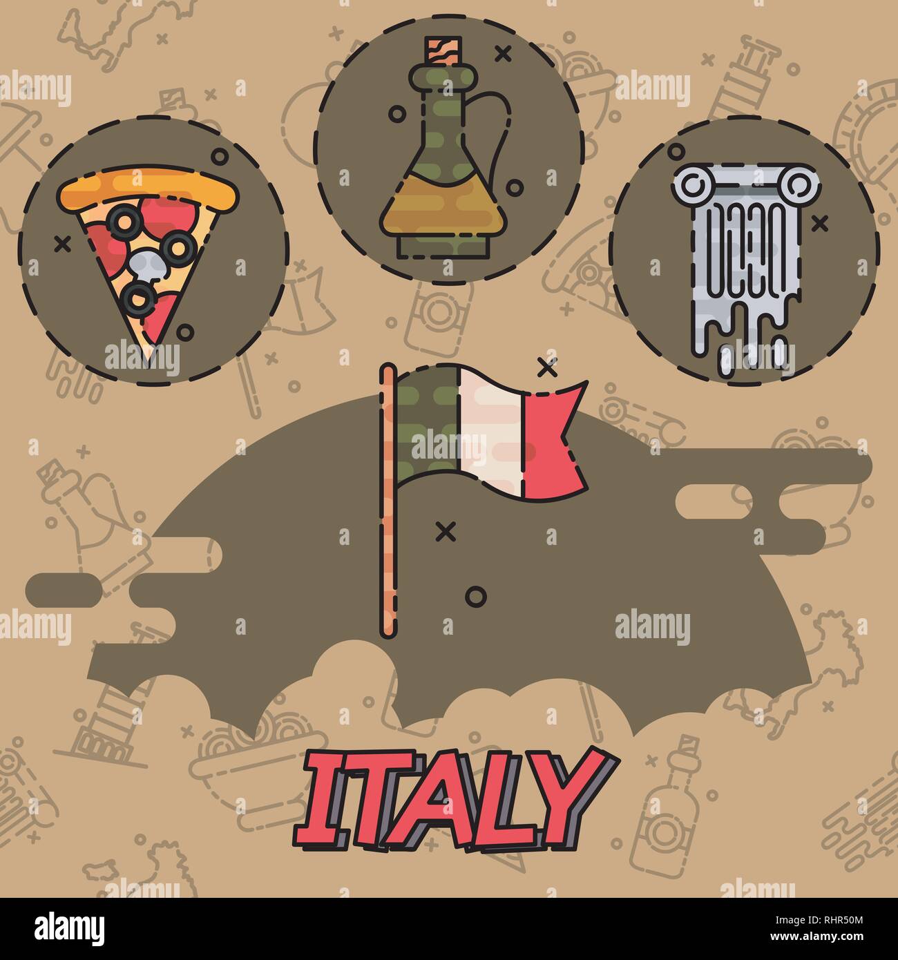 Italia Piatto Design icone di concetto di viaggio. Illustrazione vettoriale EPS, 10 Illustrazione Vettoriale