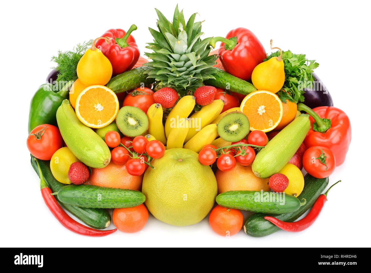 Frutta e verdura isolati su sfondo bianco Foto Stock