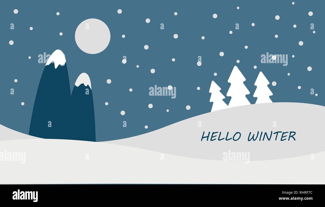 Ciao blu invernale paesaggio invernale innevato Simpatici pupazzi di neve pupazzo di neve il vettore cumuli di neve caduta di neve caduta il simbolo del fiocco di neve fiocchi di neve Buon Natale felice nuovo Illustrazione Vettoriale
