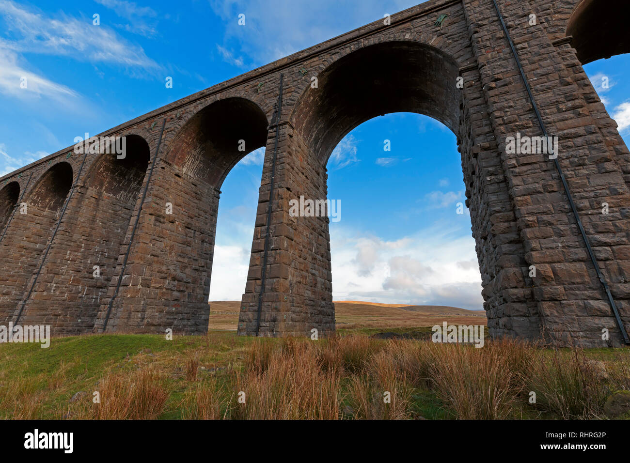 Archi e piloni del viadotto Ribblehead, North Yorkshire Foto Stock
