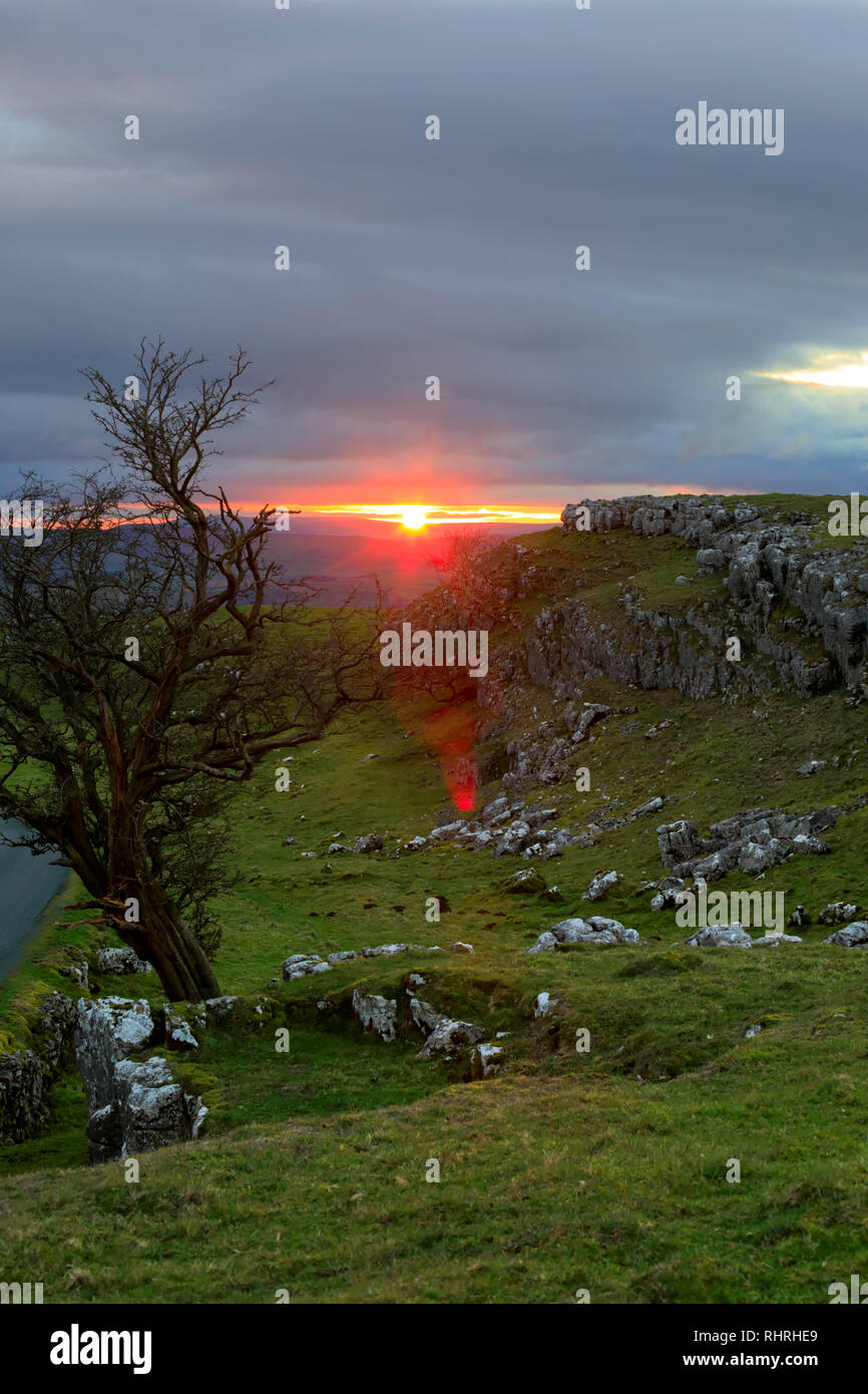 Pavimentazione di pietra calcarea, Henside Lane, vicino Langcliffe, Yorkshire Dales National Park Foto Stock