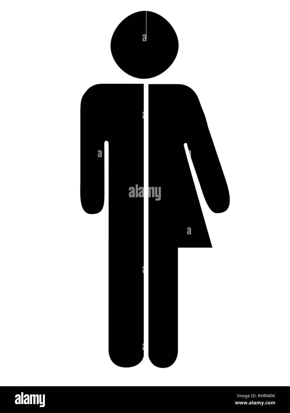 Toilette unisex, loo aka restroom sign. Uomo Donna figure su sfondo bianco. Foto Stock