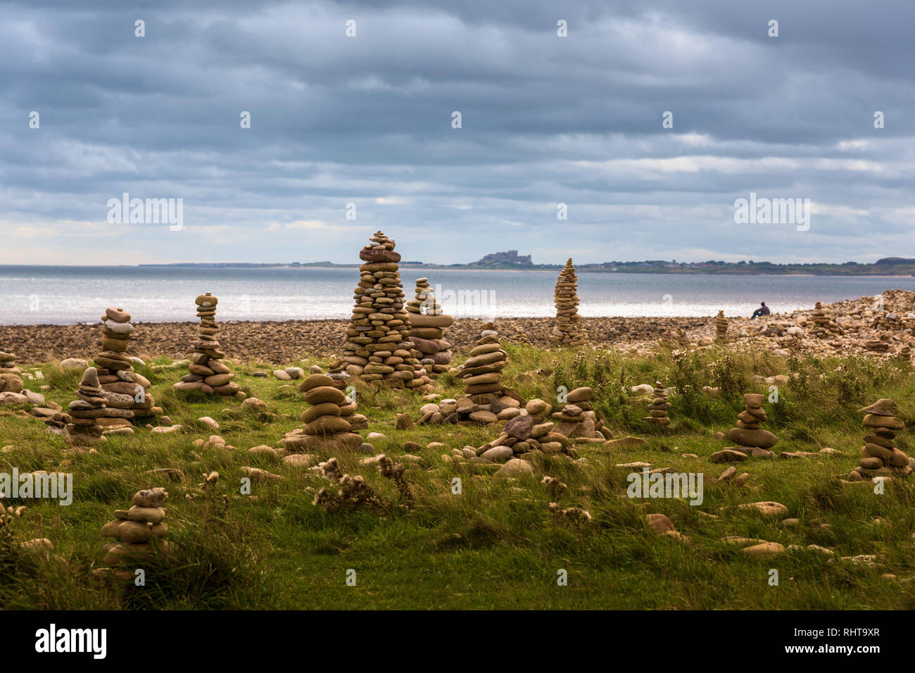 Lindisfarne miniatura megaliti Northumberland, Regno Unito Foto Stock