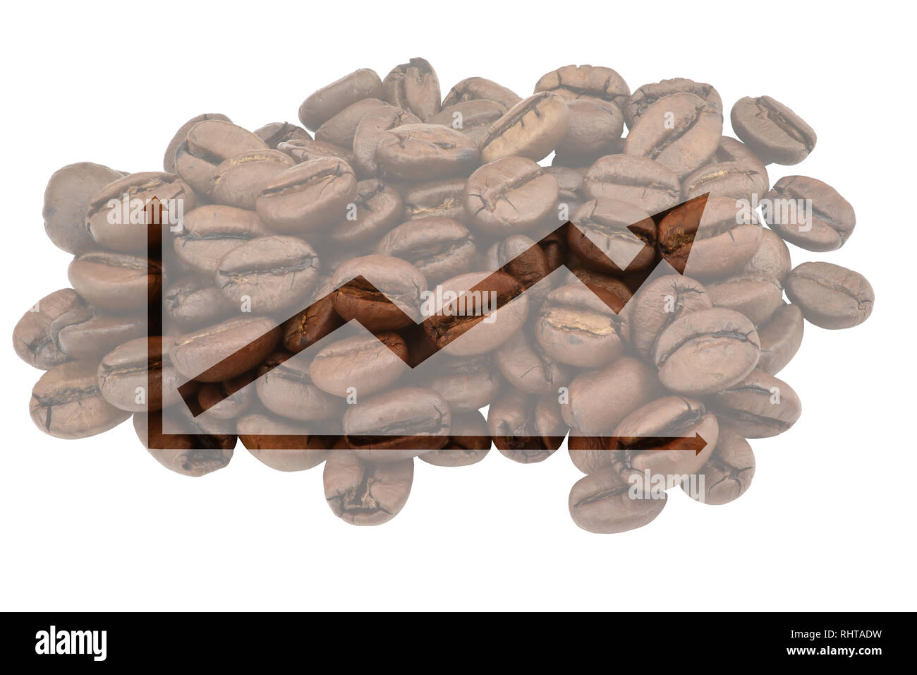 Foto di pallido di chicchi di caffè con evidenziato il simbolo grafico per aumentare le vendite Foto Stock