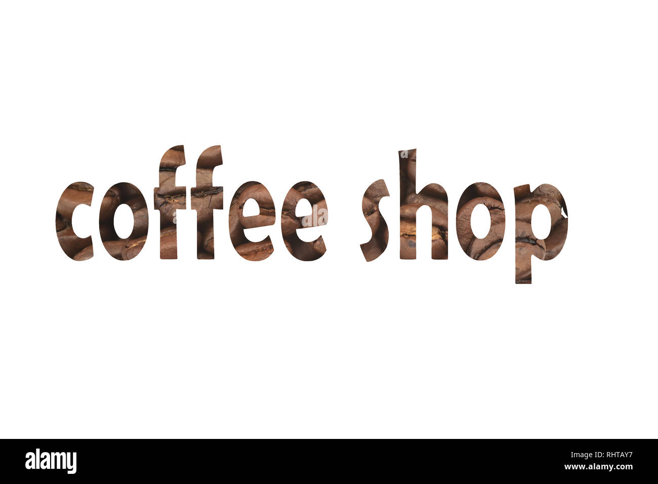 Immagine con i chicchi di caffè e tagliare fuori la parola Coffee shop Foto Stock