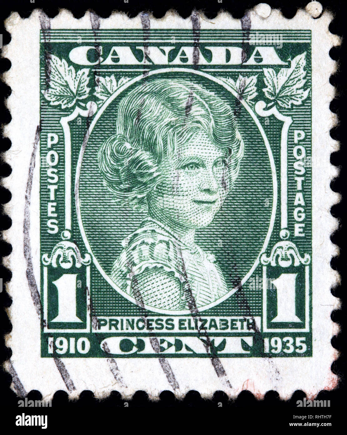 CANADA - circa 1935: timbro stampato dal Canada mostra la futura regina Elizabeth di età circa 10 in occasione di una visita reale in Canada. Foto Stock