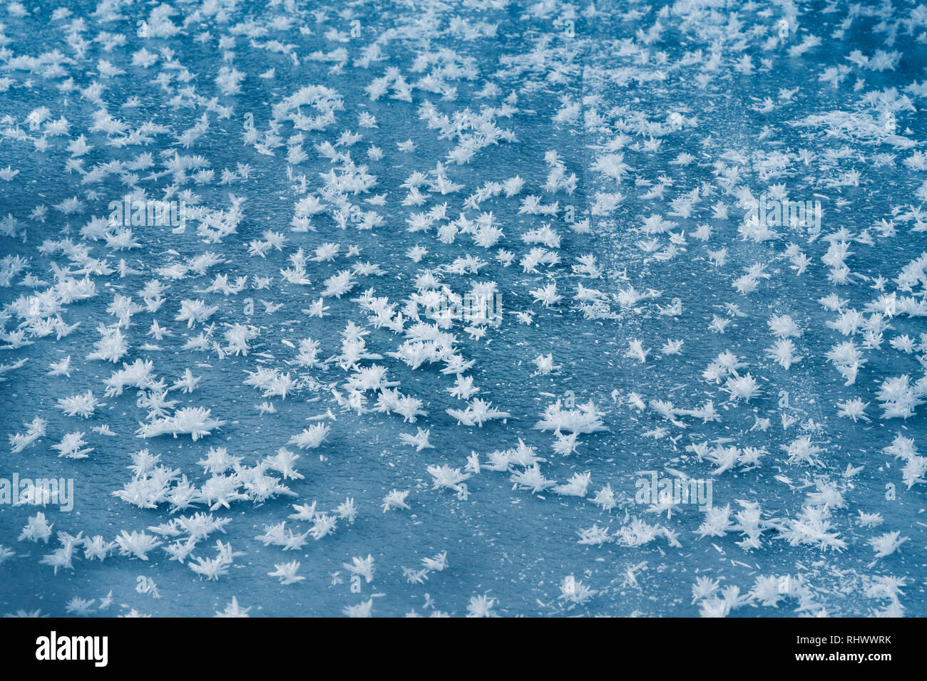 Bella cristals di ghiaccio sul lago ghiacciato prese a Oeschinensee in Berner Oberland Foto Stock