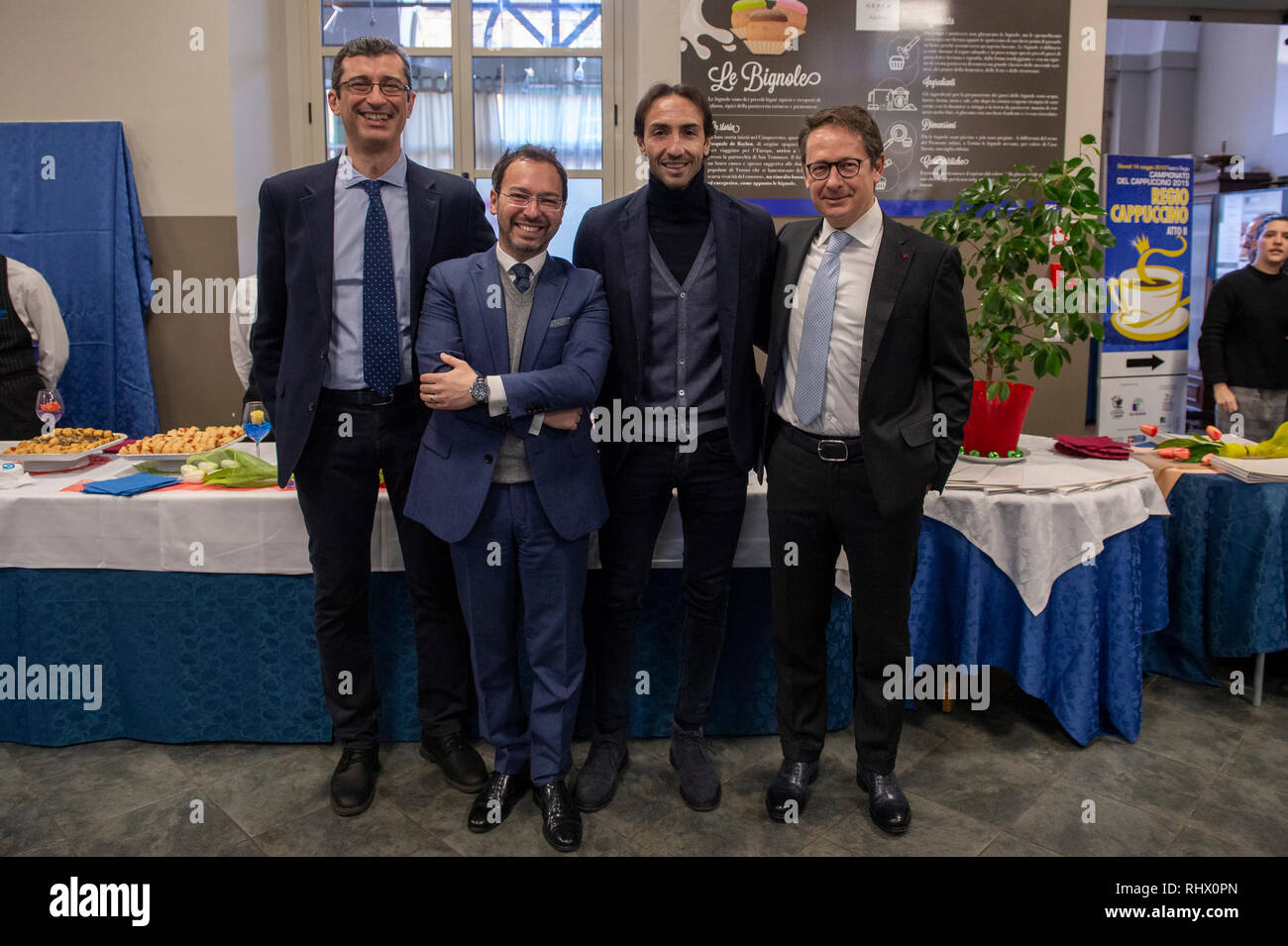 Foto LaPresse/Nicol&#xf2; campo 4/02/2019 Torino (Italia) Cronaca Inaugurazione Gerla Academy Nella foto: Marco Muzzarelli, Alessandro Parrotta, Emiliano Moretti, Roberto Munnia Foto LaPresse/Nicol&#xf2; campo Febbraio 4, 2019 Torino (Italia) News inaugurazione della Gerla Academy nella foto: Marco Muzzarelli, Alessandro Parrotta, Emiliano Moretti, Roberto Munnia Foto Stock