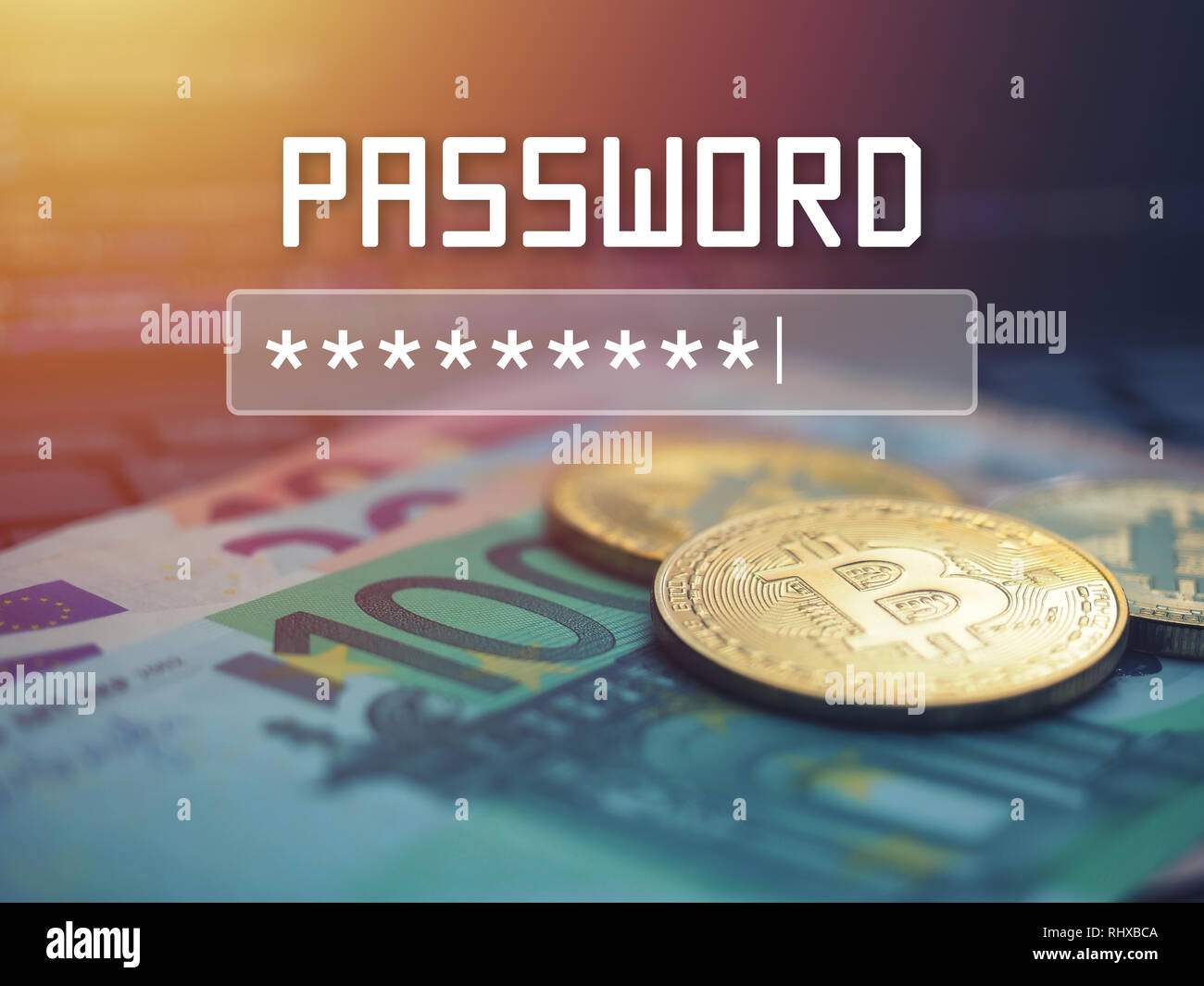 Password ingresso su sfondo sfocato sullo schermo. Password di protezione contro attacchi di hacker. Foto Stock