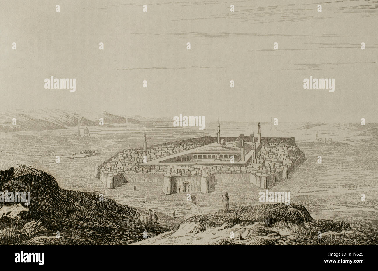 La storia di Arabia. Medina e la tomba del profeta. Incisione di Fleury