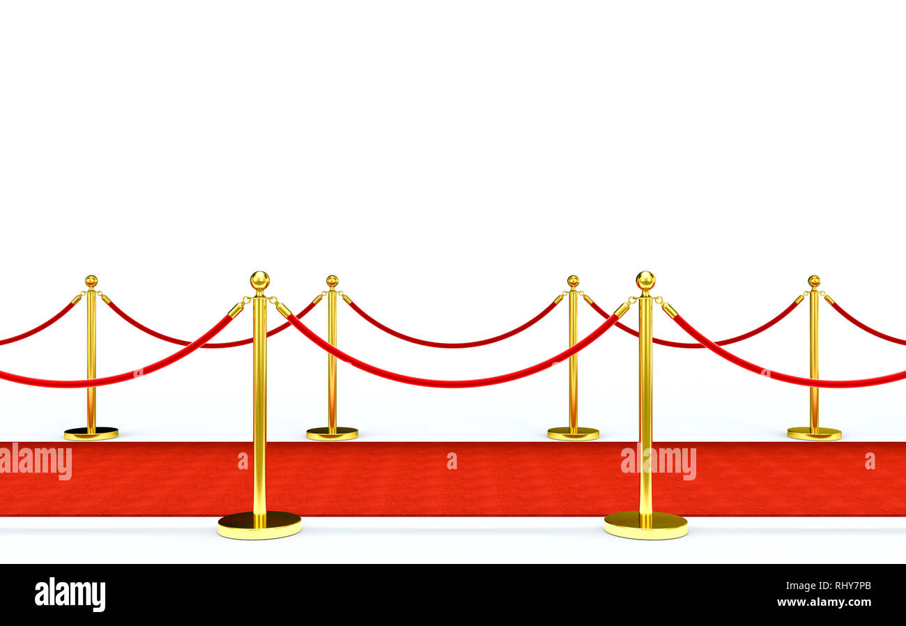 Golden barriera e tappeto rosso 3d rendering immagine Foto Stock