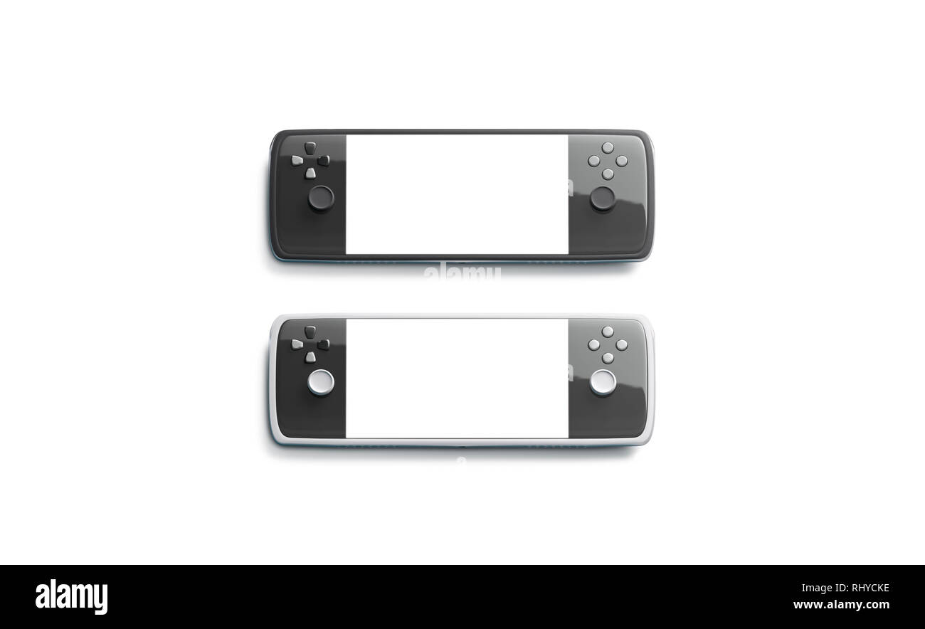 Vuoto in bianco e nero gaming console schermo mockup set, vista dall'alto, rendering 3d. Vuoto tastiera pc mock up. Cancellare gamepad con pulsante. Videogioco di un modello di controllo. Foto Stock