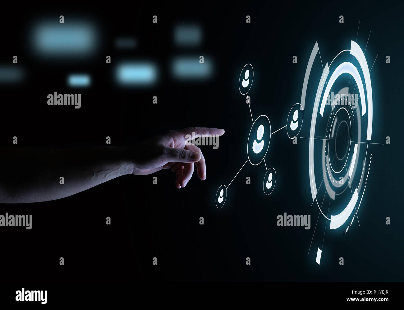 Collegare i Social Media Digital Touch ologramma interfaccia utente Concetto tecnologico Foto Stock