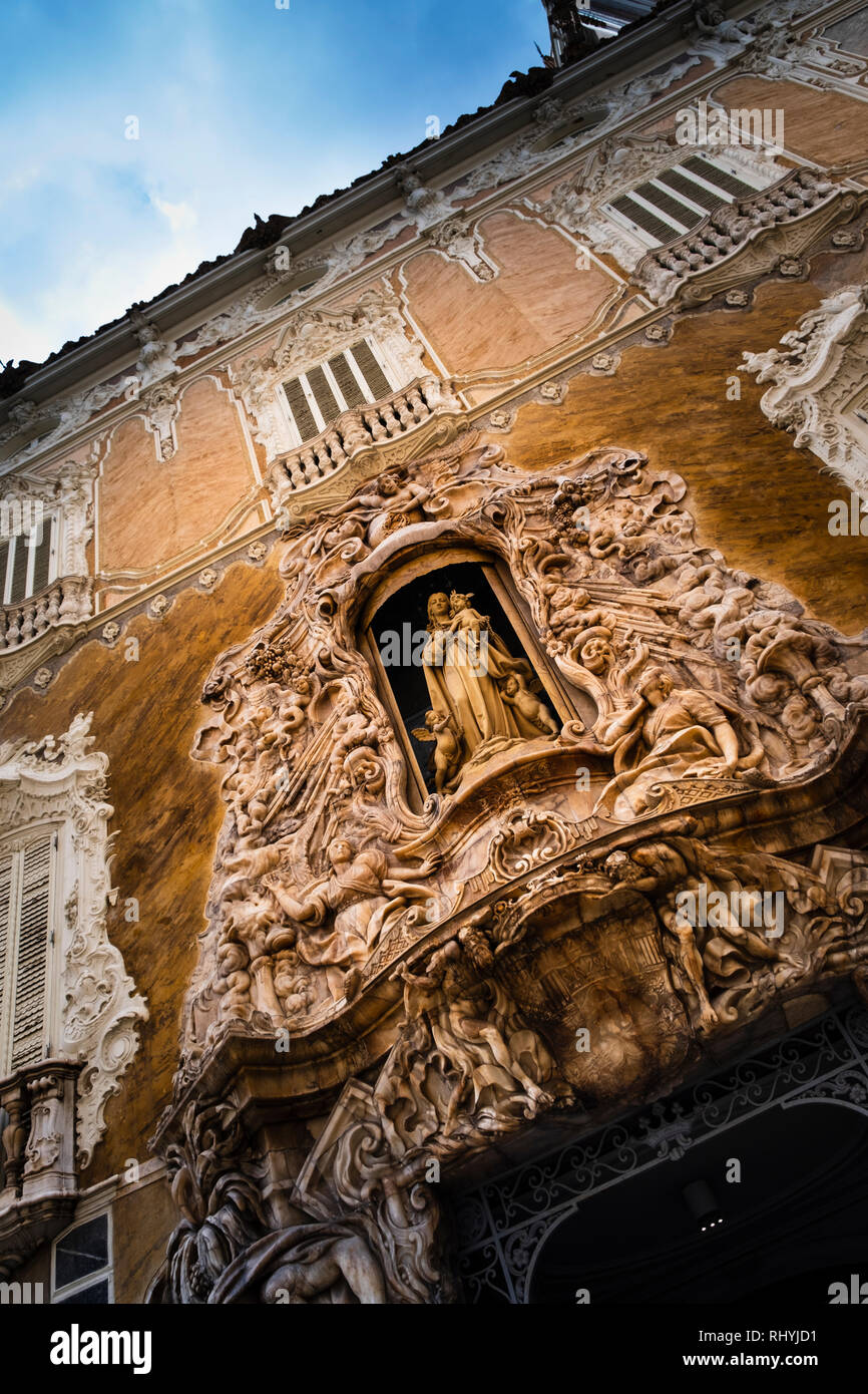 Entrata decorata a Marques de Dos Aguas, Museo della Ceramica, esterna a Valencia Spagna Foto Stock