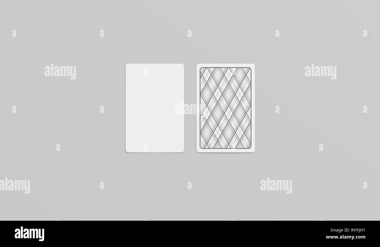 Carta bianca a giocare le carte a faccia e shirt mockup, isolato, rendering 3d. Scheda vuota visualizzare mock up, vista dall'alto. Pericolo chiaro gioco di fortuna o di rischio. Blackjack o pazzo in Vegas modello. Foto Stock