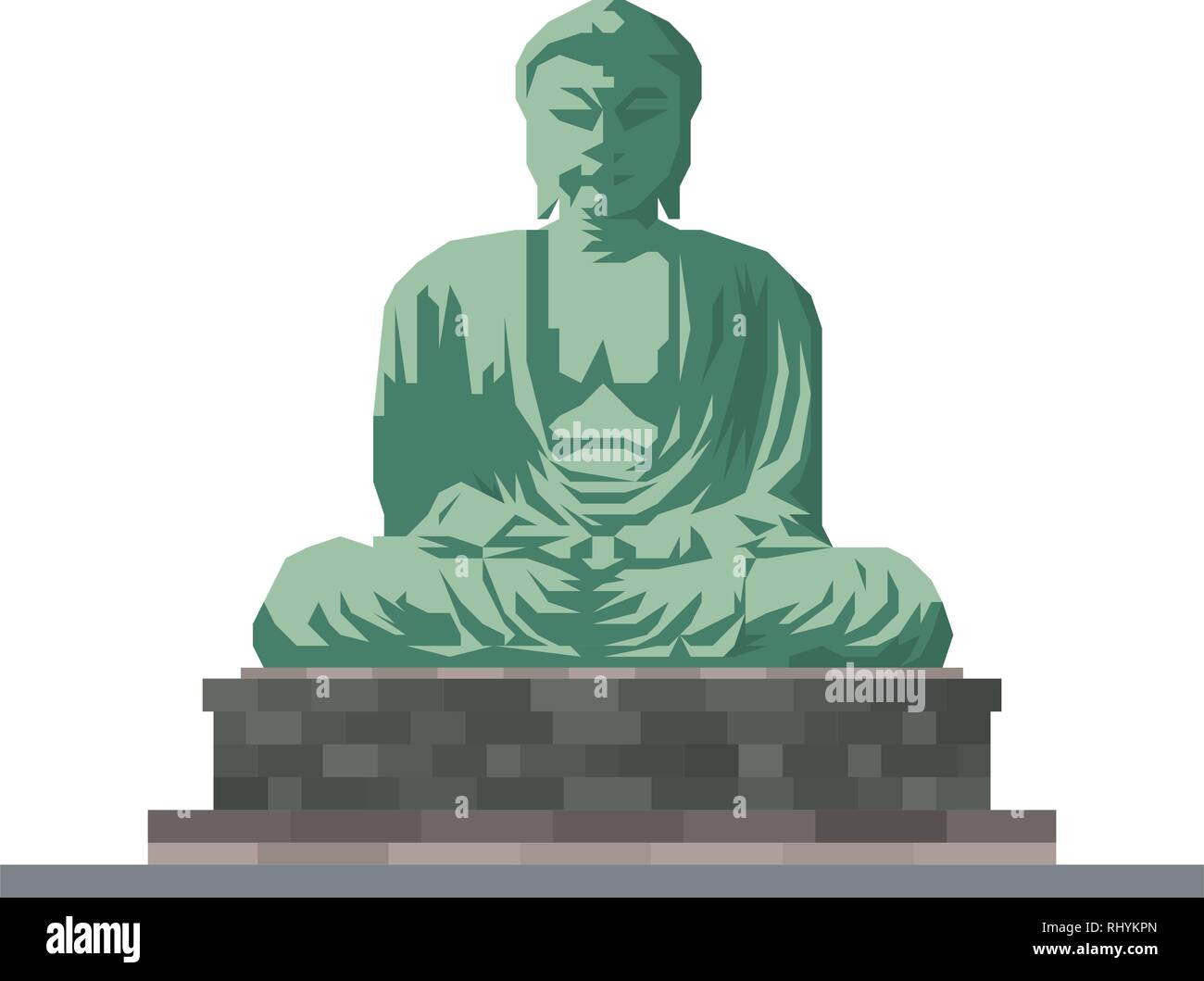 Design piatto vettore isolato icona della grande statua del Buddha a Kamakura, Giappone Illustrazione Vettoriale