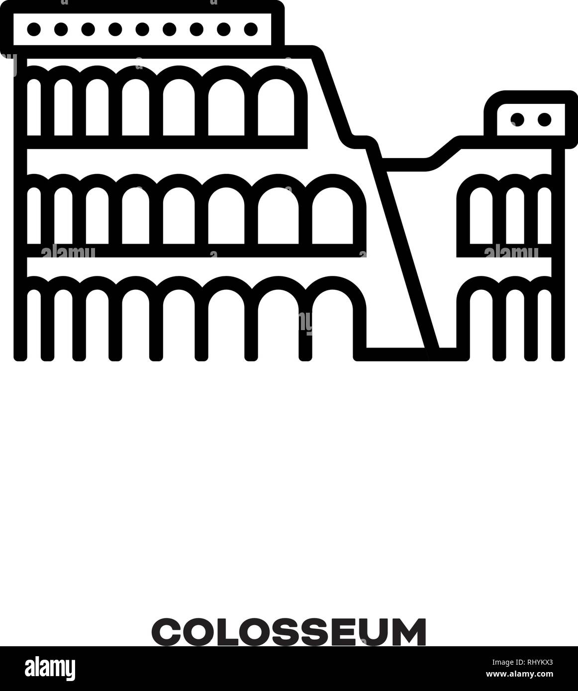 Colosseo a Roma, in Italia, in linea del vettore icona. Punto di riferimento internazionale e simbolo del turismo. Illustrazione Vettoriale