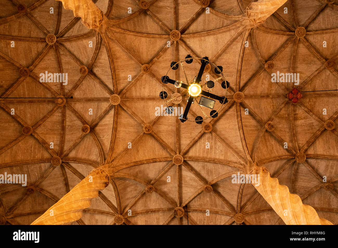 Soffitti decorativi presso la sala delle colonne di scambio di seta Valencia Spagna Foto Stock