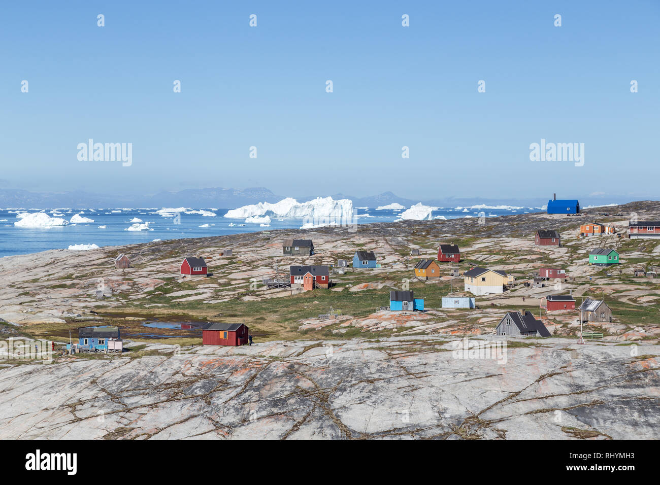 Case colorate in Ilimanaq, Groenlandia Foto Stock