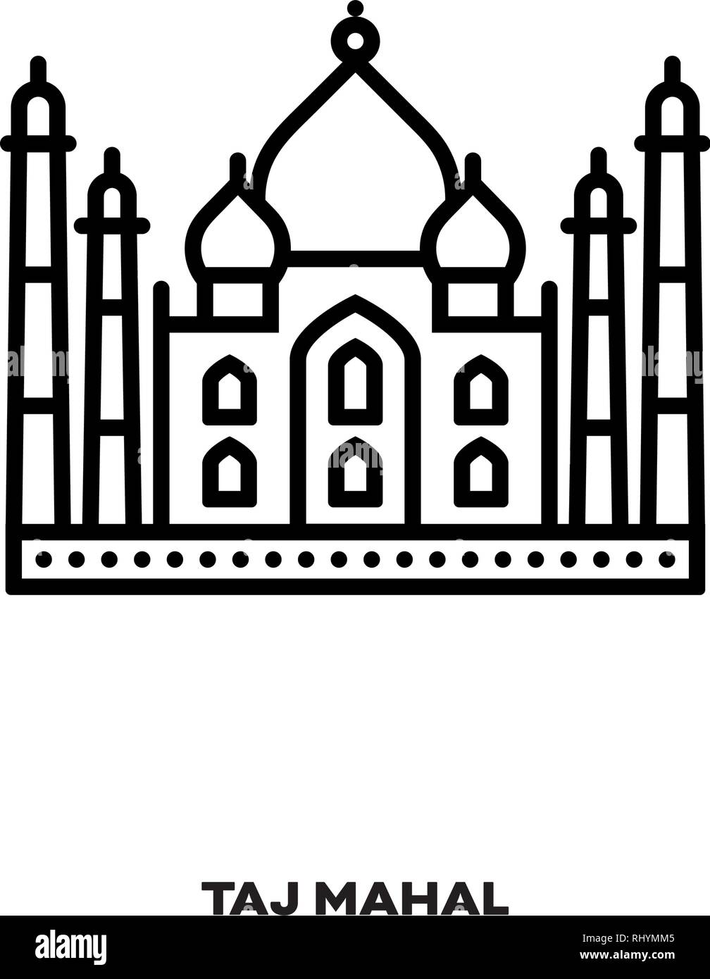 Taj Mahal, Agra, Uttar Pradesh, India, vettore icona linea. Punto di riferimento internazionale e simbolo del turismo. Illustrazione Vettoriale
