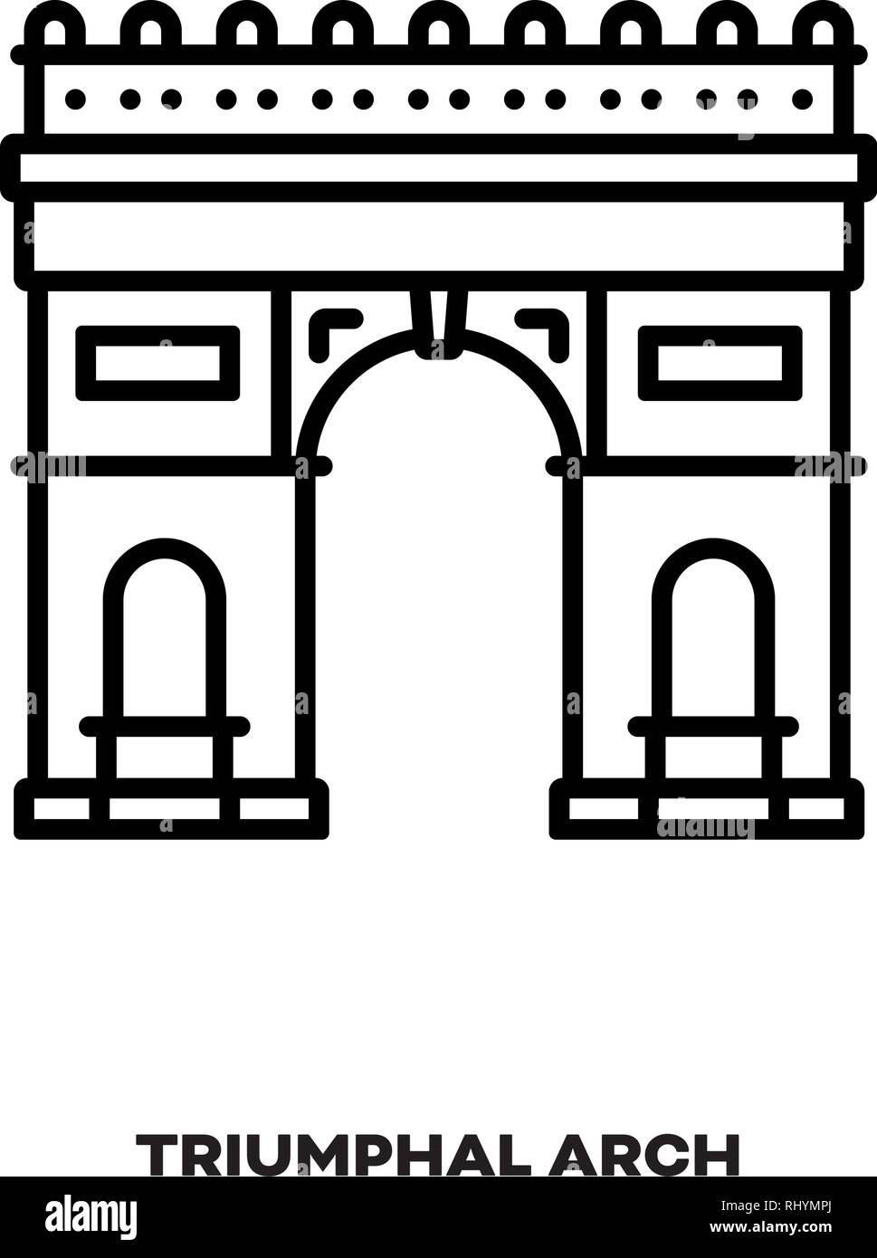 Arco Trionfale a Parigi, Francia, vettore icona linea. Punto di riferimento internazionale e simbolo del turismo. Illustrazione Vettoriale