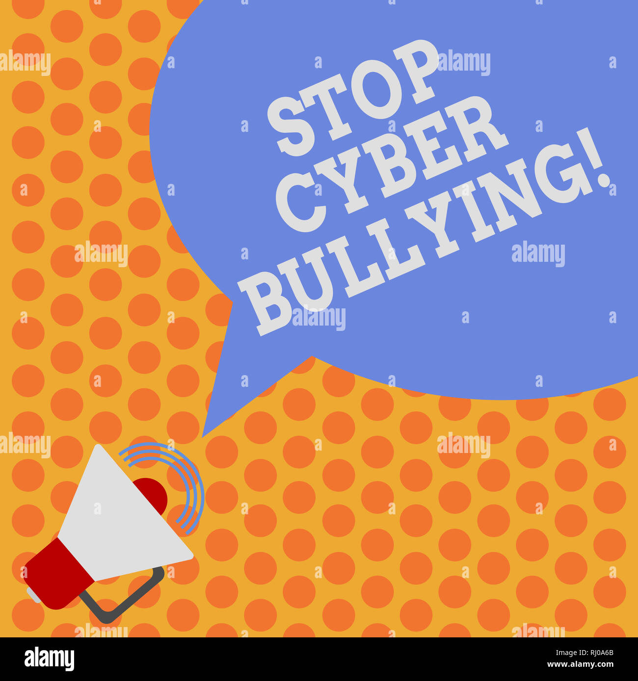La scrittura della nota mostra Stop cyber bullismo. Business photo vetrina per impedire l'utilizzo della comunicazione elettronica bully dimostrando megafono con suono V Foto Stock