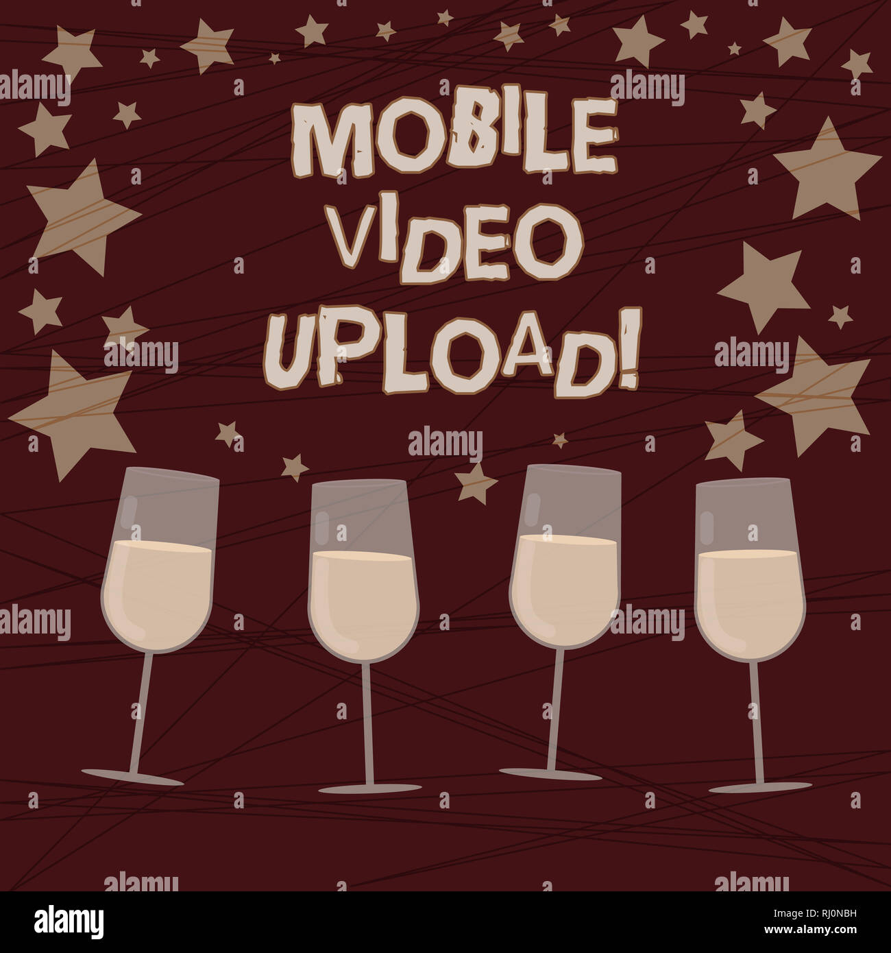 Conceptual la scrittura a mano che mostra Video Mobile Upload. Business photo vetrina per aggiungere i video sul sito web o blog tramite telefono cellulare riempito di vino Cocktail wit Foto Stock