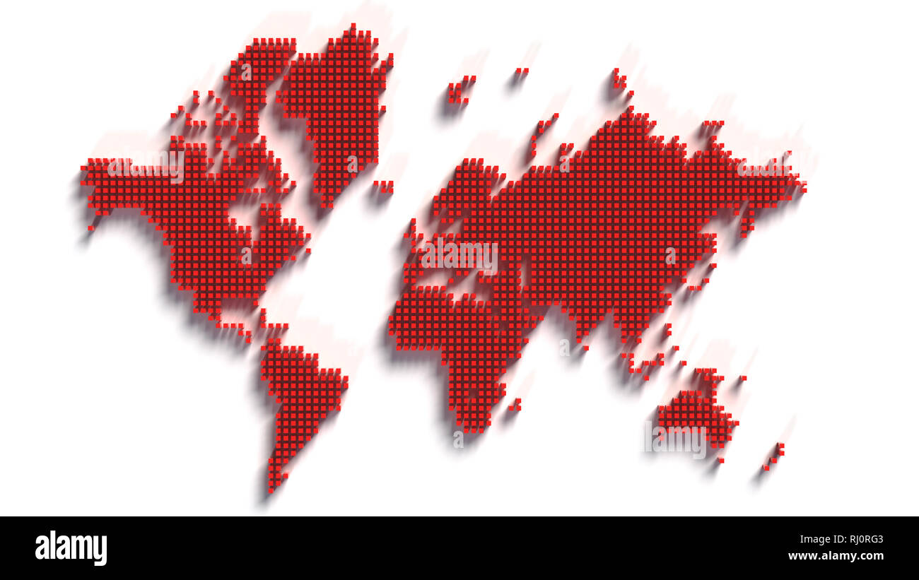 Mappa mondo isolato su sfondo bianco. Piano terra. Viaggi in tutto il mondo, mappa silhouette sullo sfondo. Il rendering 3D Foto Stock