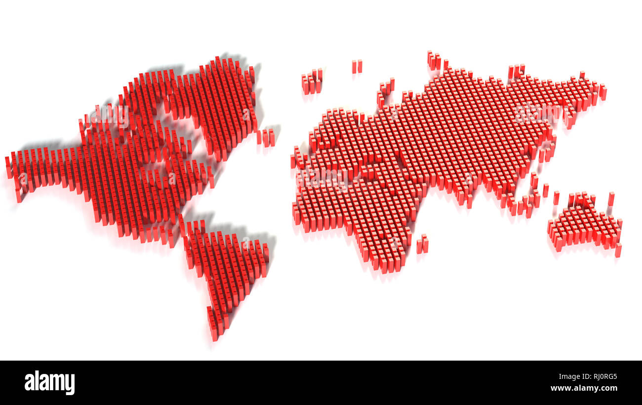 Mappa mondo isolato su sfondo bianco. Viaggi in tutto il mondo. Il rendering 3D Foto Stock