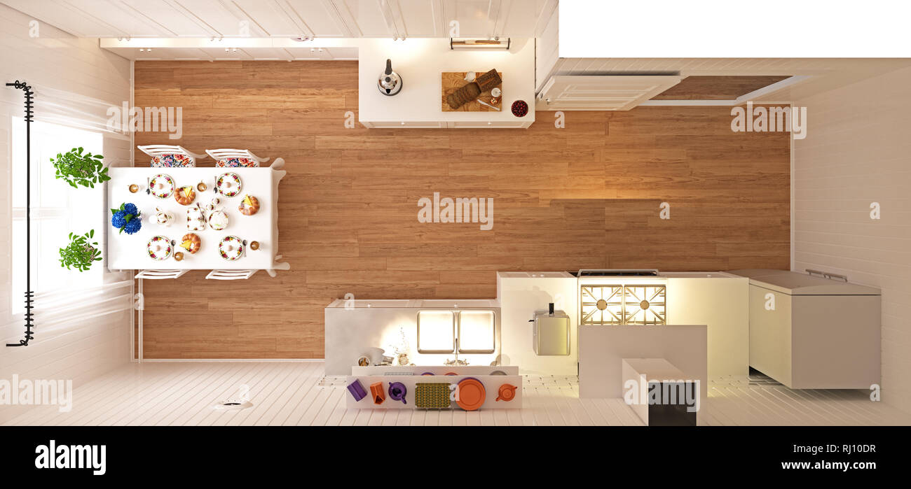 Cucina vista dall'alto. 3D rendering concept Foto stock - Alamy