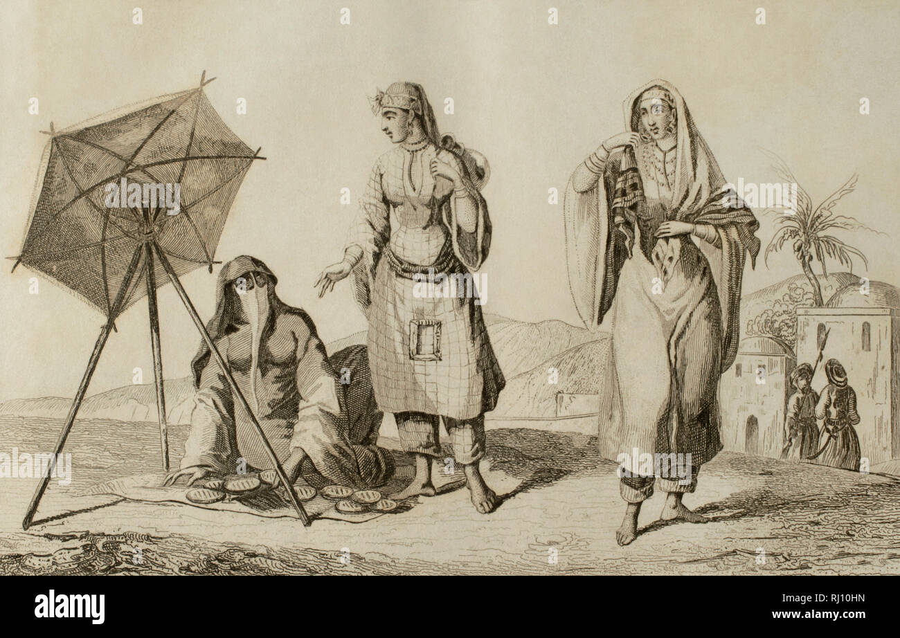 Le donne arabe. Incisione di nonio. Panorama universale. La storia di Arabia, 1851. Foto Stock