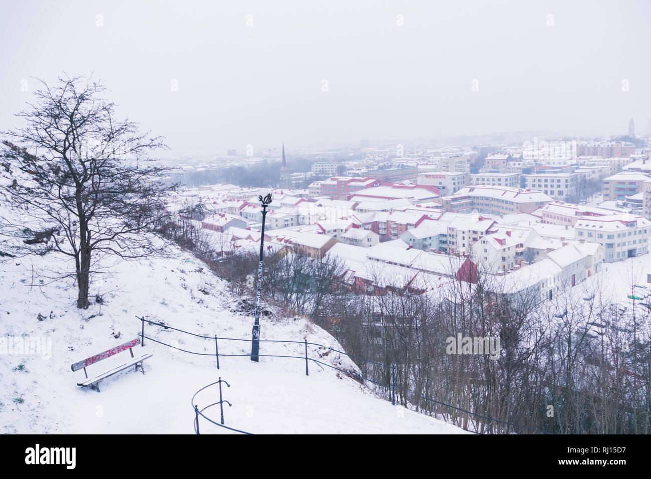 Città di Göteborg contemplati nella fitta neve fresca,Svezia Foto Stock