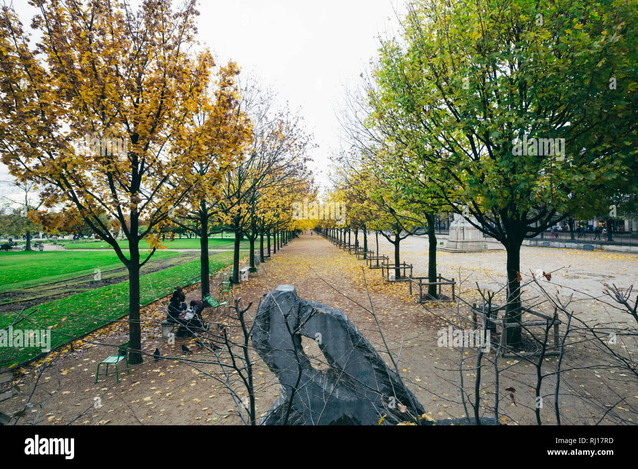 Parigi, Francia - 10 novembre 2018 - Il Giardino delle Tuileries (Jardin des Tuileries) al di fuori del Louvre a Parigi, Francia Foto Stock