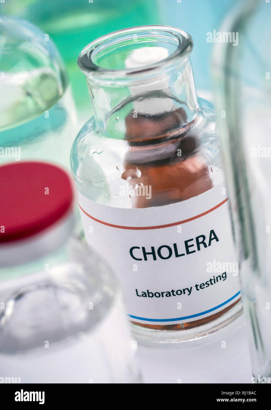 Testare il colera in laboratorio, immagine concettuale, composizione in orizzontale Foto Stock