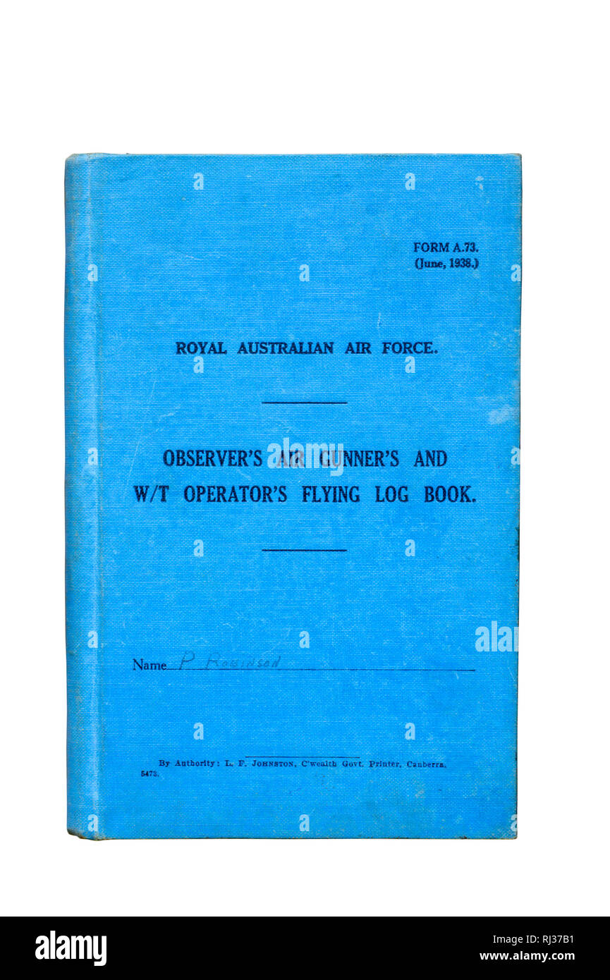 RAAF Osservatore ha aria da bombardieri e W/T operatore's Flying Log Book, pubblicato a giugno 1938. Foto Stock