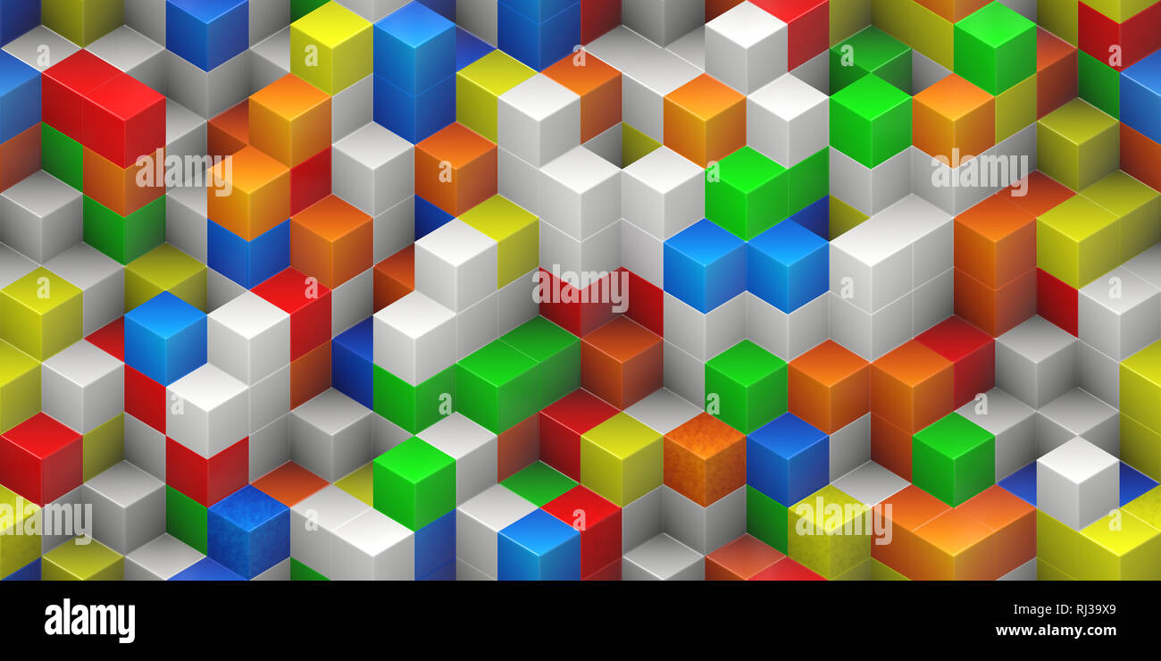 Cubi senza giunture - sfondo colorato, impilati in modo casuale la struttura - il rendering 3D Foto Stock