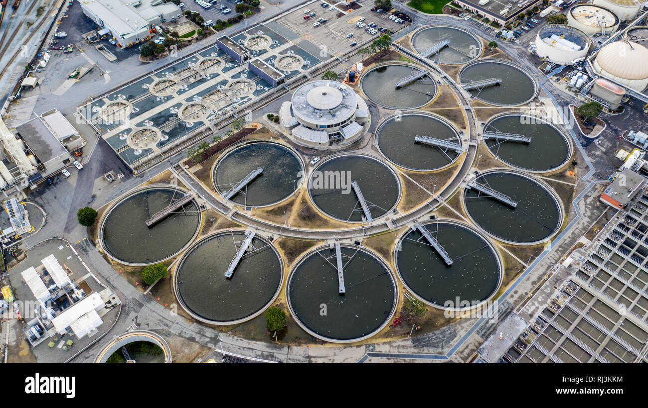 East Bay comunali del distretto di utilità impianto di trattamento delle acque reflue, EBMUD di Oakland, CA Foto Stock