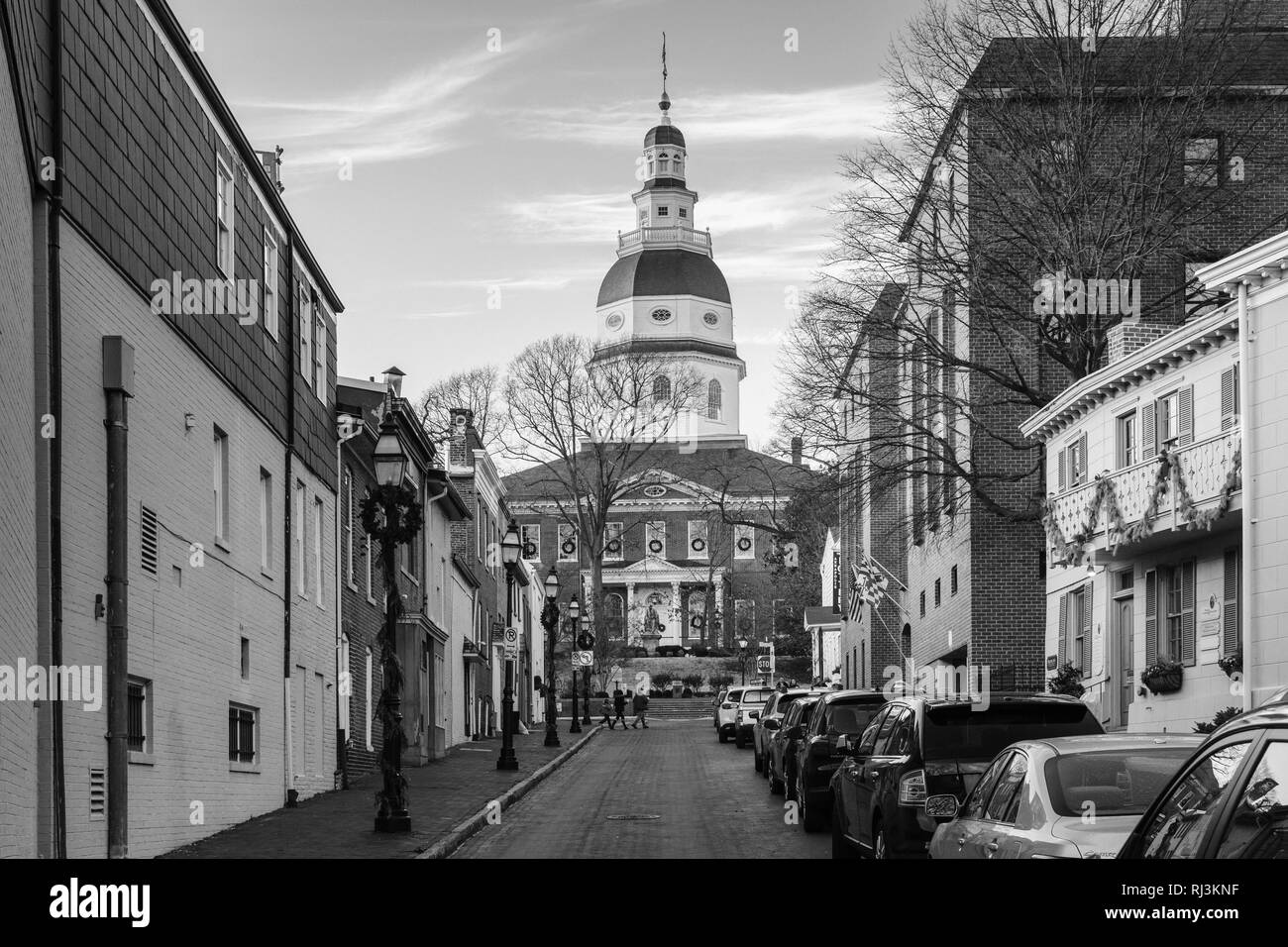 Francesco Street e il Maryland State House, in Annapolis, Maryland. Foto Stock